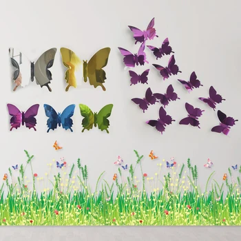 

12pcs/set 3D Butterfly Mirror Wall Stickers Sliver Gold Green Home Party Wedding Wall Decorating Sticker DIY Decoration Supplies