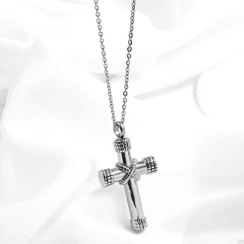 Rope Winding Cross Urn Pendant Necklace Memorial Jewelry Lord Prayer Cross Ash Necklace