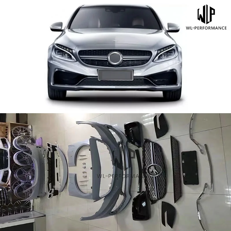 W205 комплект кузова автомобиля ПУ Неокрашенный передний бампер задний для Mercedes Benz