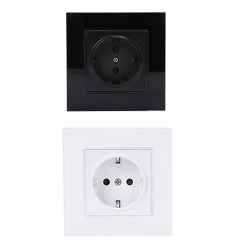 

Eu Standard Power Socket,White Crystal Glass Panel,Ac 110~250V 16A Wall Power Socket