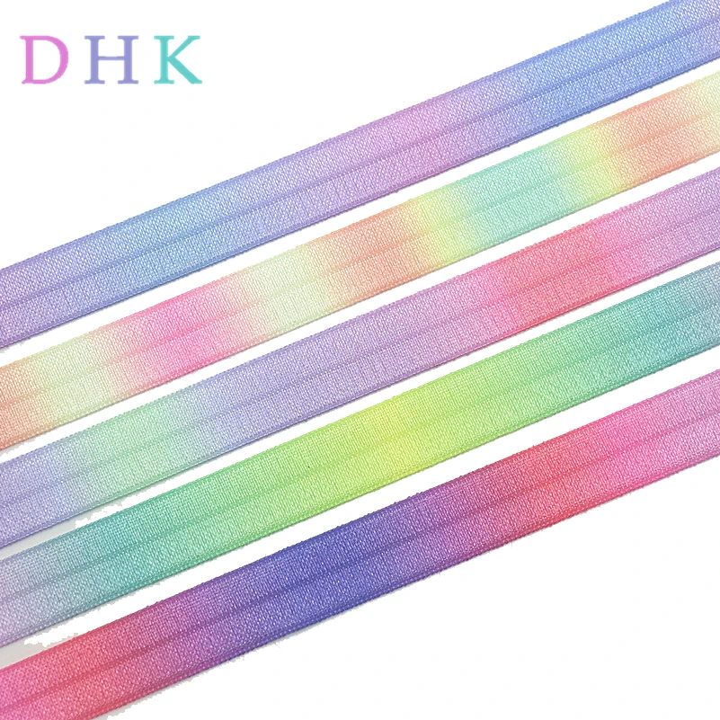 DHK 5/8'' 5yards gradient colors printed Fold Elastic FOE stretch ribbon hairbow headwear headband DIY OEM E1629 | Дом и сад
