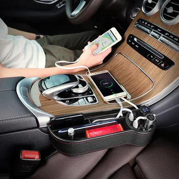 

80W Storage Box Car Organizer PU Case Pocket Car Side Slit Wallet Phone Coins Container Car Charger