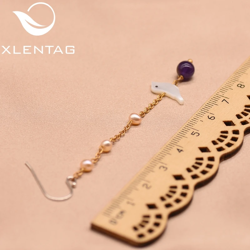 XlentAg натуральный аметистовый длинные серьги в виде капель для Чехол женский птица серьги 925 пробы серебряные серьги ювелирные украшения ручной работы GE0046