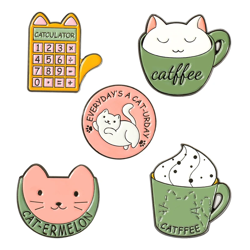 

Cup Cat Coffee Ice Cream Enamel Pins Custom Cute Animals Brooch Lapel Badge Bag Cartoon Jewelry Gift for Kid Friends Wholesale