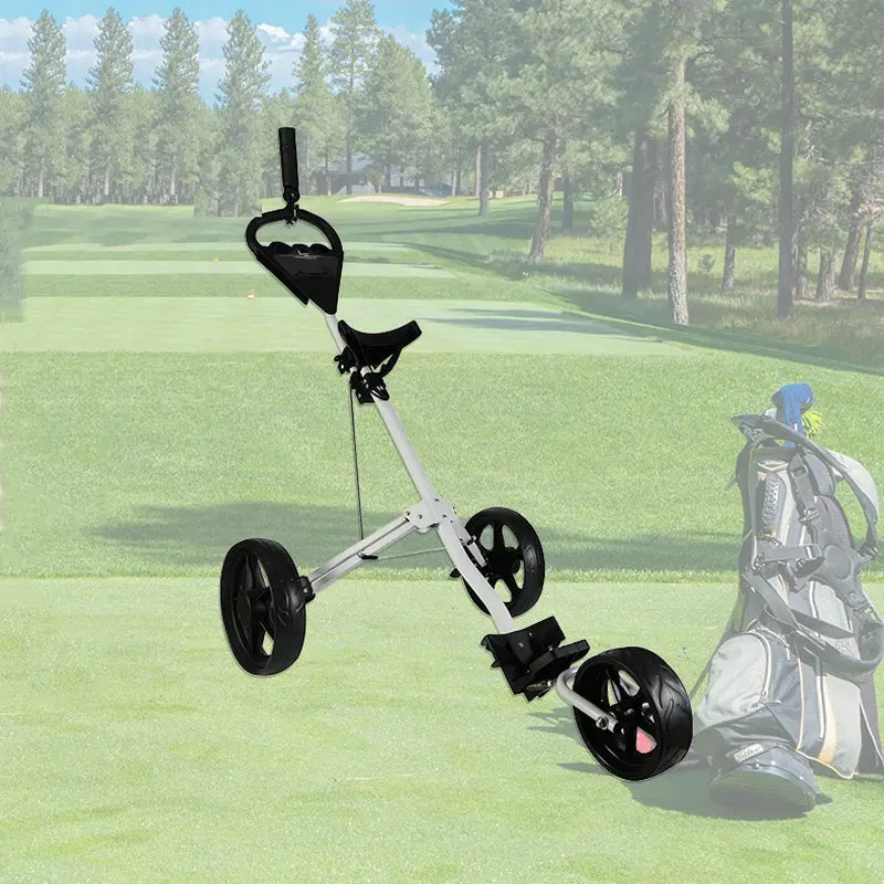 Hot Sale Aluminum 3-Wheels Golf Trolley Push Cart With Footbrake Foldable Golf Push Cart Collapsible Trolley Pull