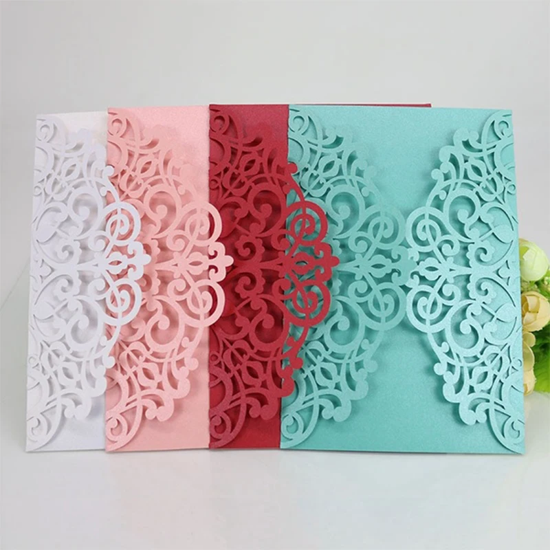 50Pcs/100pcs Wedding Invitations Cards Laser Cut Flower Multi Color Decor Gift Greeting Card RSVP Customize Party Supplies | Дом и сад
