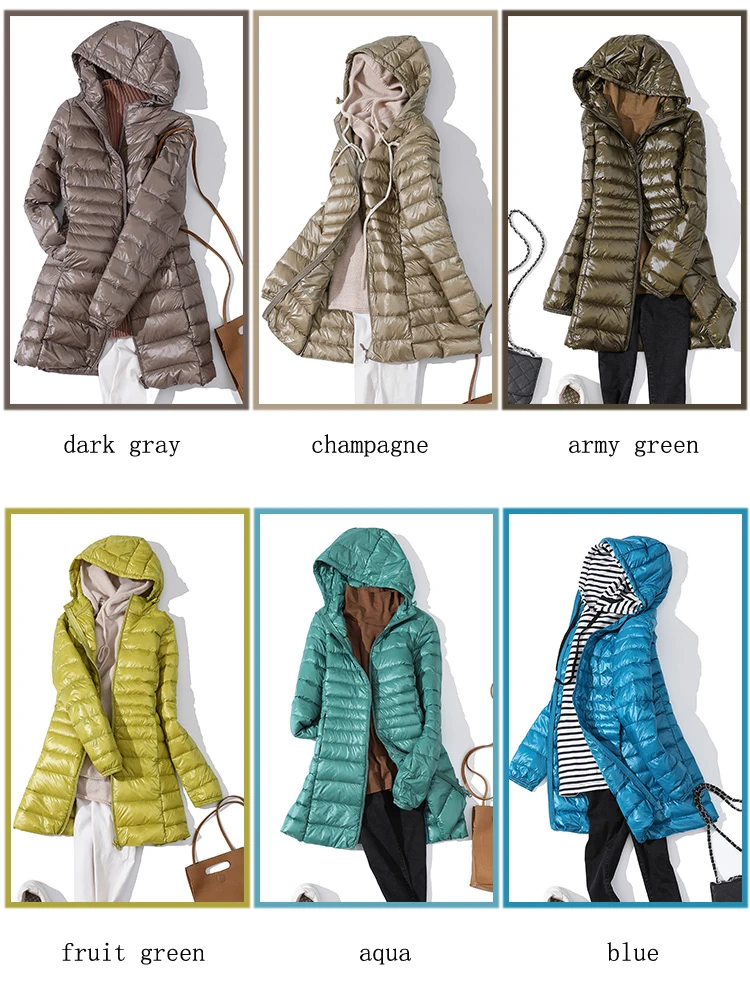 Зимняя теплая Женская длинная куртка с капюшоном, пуховик на белом утином пуху, Женское пальто, ультра тонкий светильник, одноцветная куртка, пальто, портативная парка