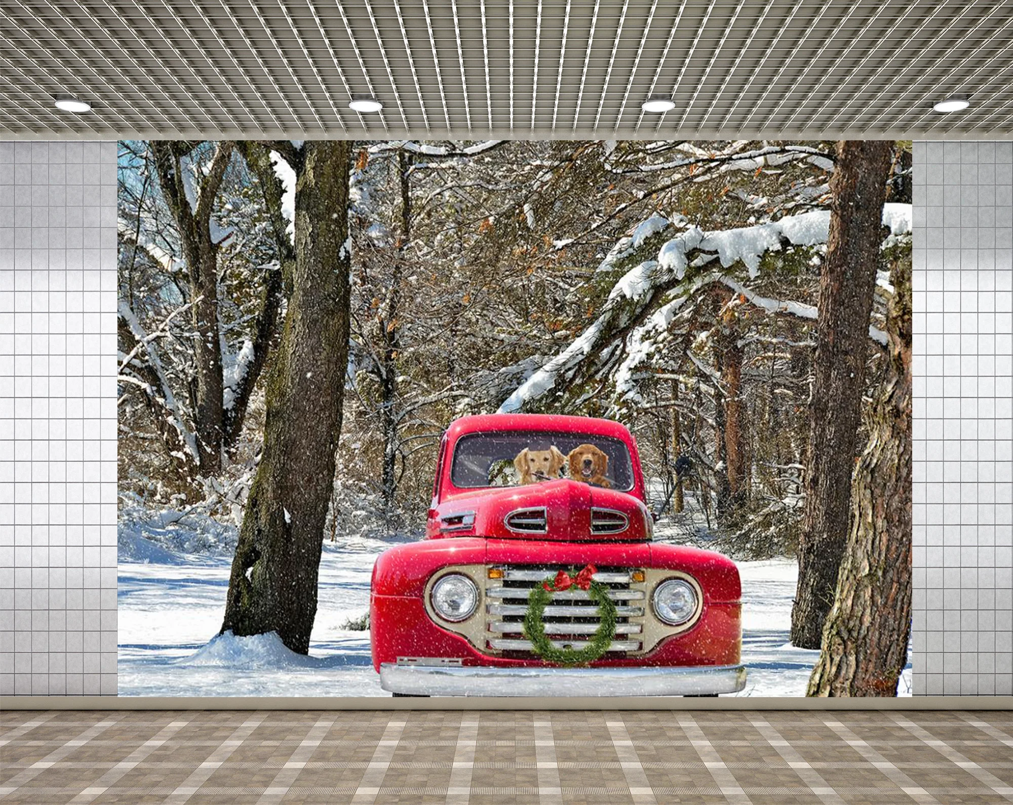 Lyavshi christmas red car photography backdrop tree dog snow wreath winter forest background photobooth photocall decor | Электроника