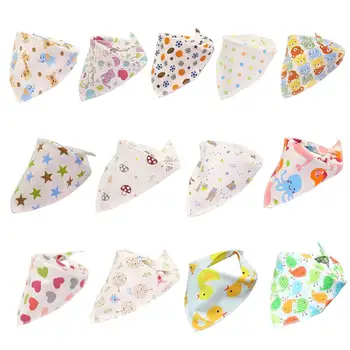

Toddler Baby Scarf Cartoon Printed Triangle Saliva Towel Bibs Bandana Double Layers Cotton Feeding Absorbent Cloth