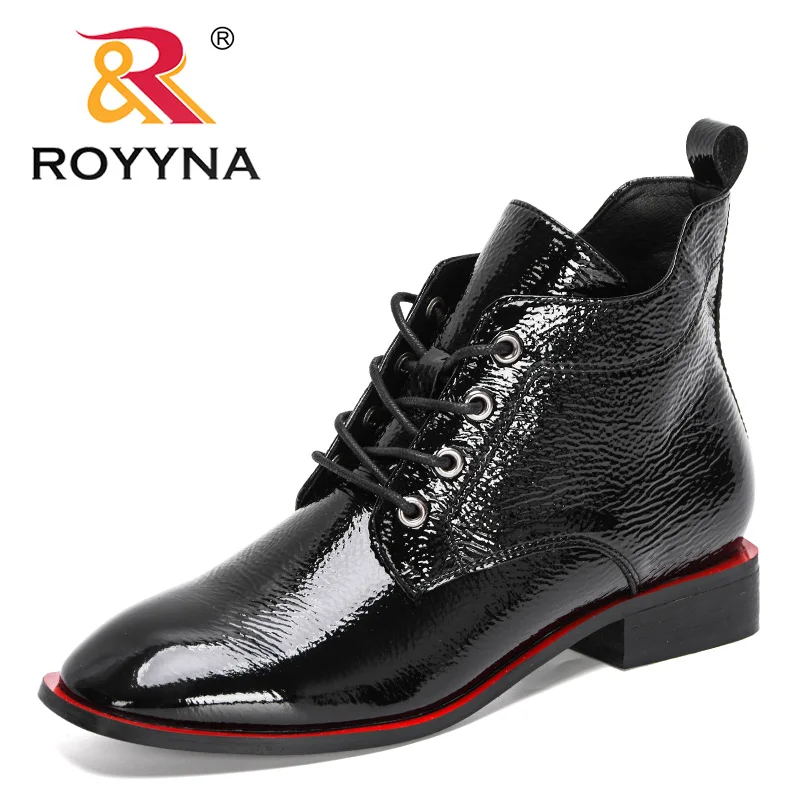 Platform Boots Winter Boots Ankle Boots Women High Heeled Boots ROYYNA Fashion Luxury Brand Lower Heels Warm Patent Ankle Boots Ladies Chunky Comfortable Boots Mujer Zapatos