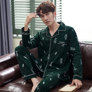 

Spring And Autumn Men'S Long-Sleeved Cotton Pajamas Cotton Home Service Nighties Middle-Aged And Elderly Men'S Plaid Sleepwear