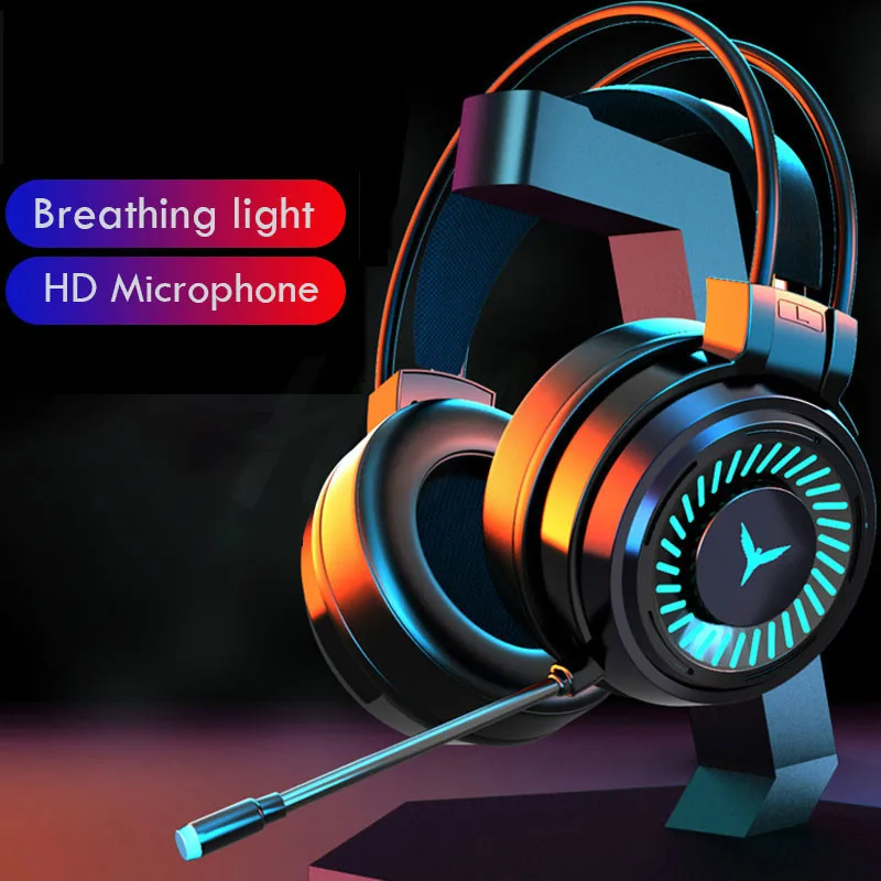 Gaming Headsets Gamer Headphones Surround Sound Stereo Wired Earphones USB Microphone Colourful Light PC Laptop Game Headset