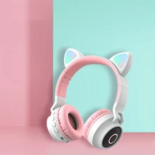 Светодиодный Bluetooth наушники с кошачьими ушками для девочек, детские наушники с Bluetooth 5,0, мигающие 3 светящиеся стерео наушники с микрофоном и оригинальной коробкой