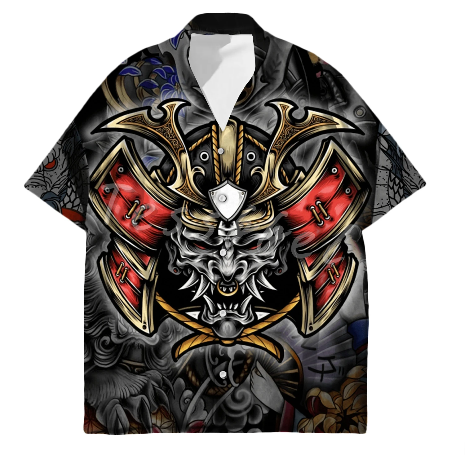 Tessffel Samurai Japan Tattoo 3D Print Men’s Hawaiian Shirts Beach Shirt Fashion Summer Harajuku Casual Oversize Streetwear S29