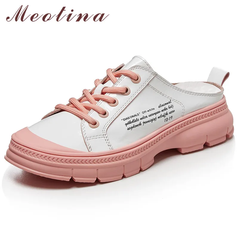 Meotina/женские туфли без задника на плоской подошве из коровьей кожи обувь