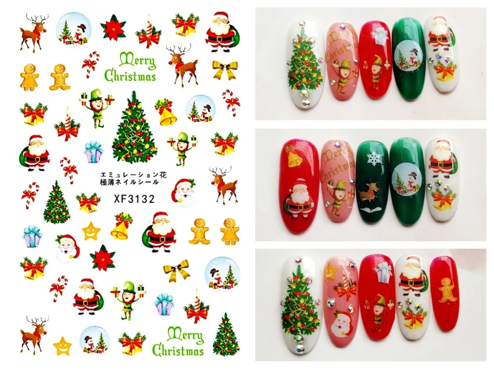 Рождественские узоры! Лак для ногтей задний клей Дизайн Наклейка для ногтей украшение