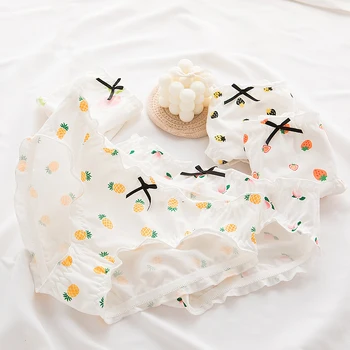 

Sweet Fruit Pattern Panties Bow Women's Underpants Cotton Briefs Sweet Underwear Mid Waist Seamless Thong Lingerie