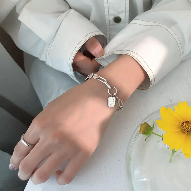 

Hot Lucky Square Brand Bracelet Female Retro INS Unique Design Simple Fashion Round Chain