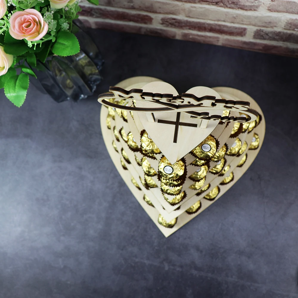 Custom Wooden Chocolate Stand Rustic Wedding Decoration For Wedding Mr & MRS Wedding Decoration Chocolate Dessert Candy Display Stand (3)