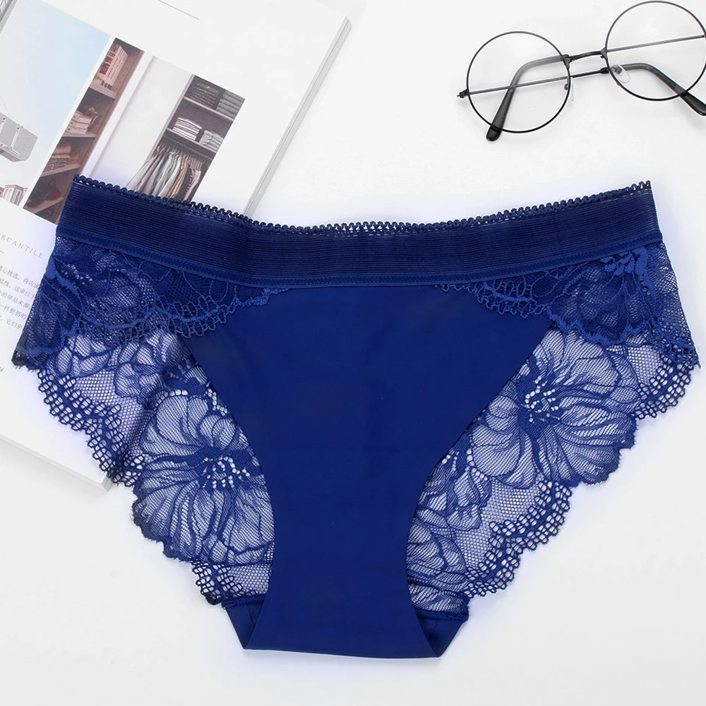 

EIE 1PC Plus Size Women's Underpants Female Panties Comfort Intimates Lace Underwear Briefs Ice Silk Hollow Out sexy Lingerie