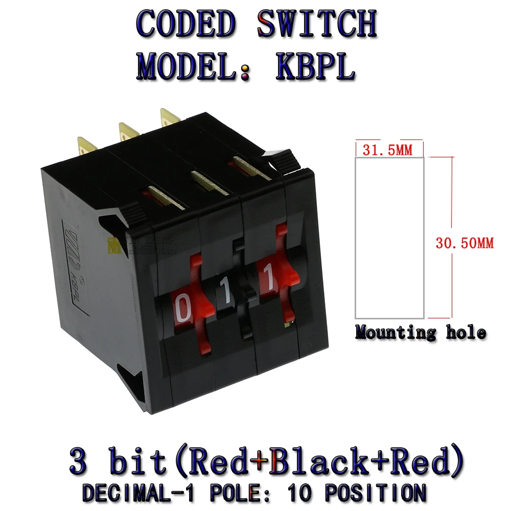 KBPL BCD Code Binary Output Switches/ThumbwheelSwitches 0-9C Gold Plated terminal block 0-9 Digits Decimal Code Black