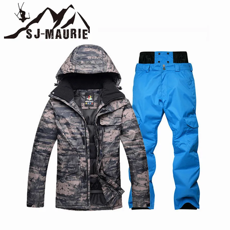 Камуфляжный лыжный костюм, Мужская лыжная куртка, брюки, зимний костюм для горного катания на лыжах, водонепроницаемый комплект для сноуборда, мужской комплект для охоты, туризма, снега