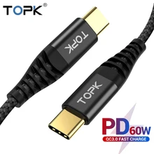 TOPK 60 Вт usb type C-type C кабель для samsung QC3.0 3A PD кабель для быстрой зарядки type-C USB-C кабель для передачи данных для huawei Xiaomi Oneplus