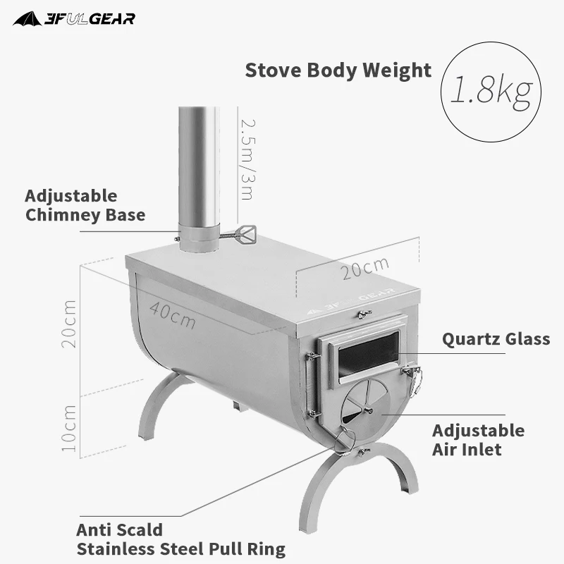 3F UL GEAR Winter Outdoor 304 Stainless Wood Stove Multipurpose Camping Tent Heating Survival Foldable Portable | Спорт и