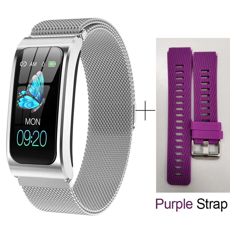 SILVER STEEL PURPLE Умный браслет для мужчин и женщин пульсометр спортивный браслет кровяное давление фитнес-трекер водонепроницаемый цветной активности Android наручные часы IOS - Цвет: SILVER STEEL PURPLE
