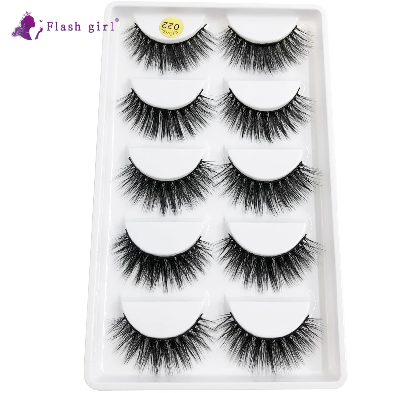 

Flash girl natural 022 eyelashes 5 pairs 100% handmade 3D mink full strip eyelashes