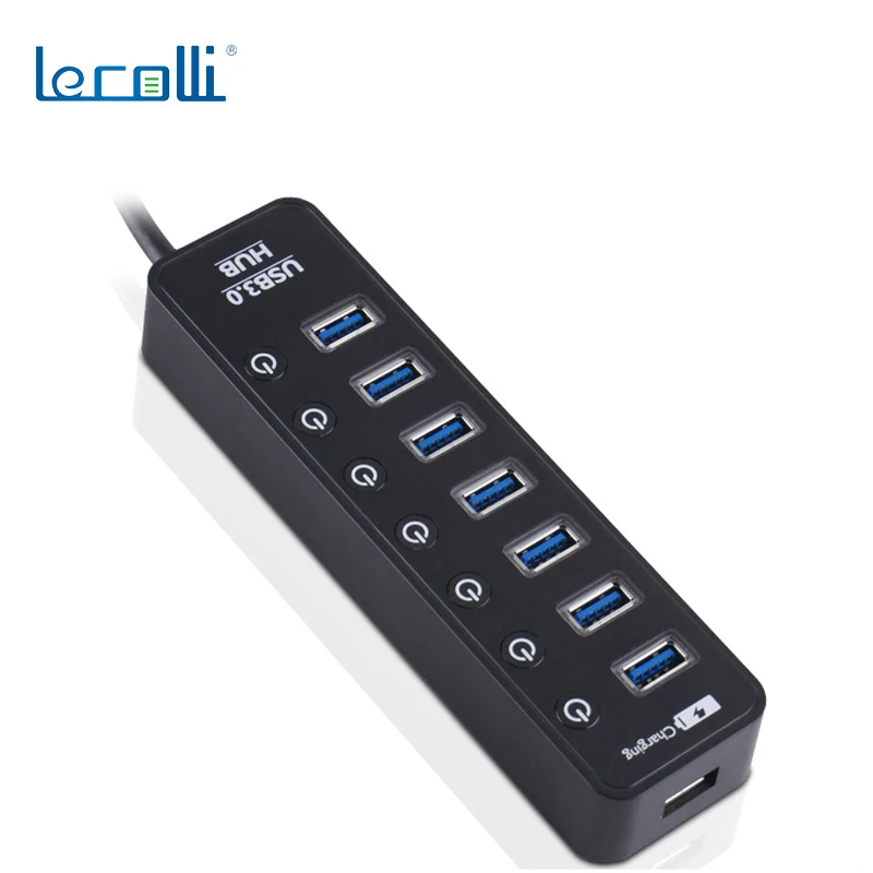 black USB3.0hub7 порт концентратор с автономным переключателем интеллектуальная функция зарядки оборудование Энергосбережение и защита окружающей среды - Цвет: black