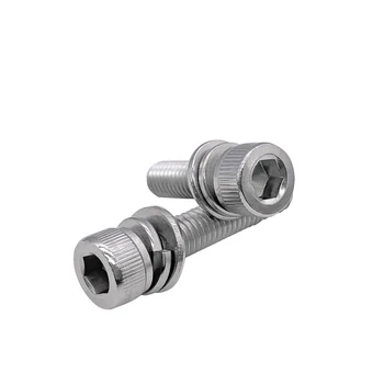 

20pcs M4 Allen cylindrical head screws hex socket knurled screw spring pad washer combination bolt stainless steel 6mm-55mm long