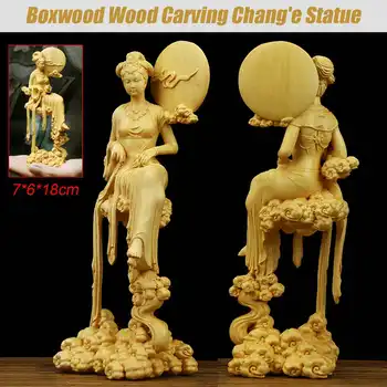 

18cm Boxwood Wood Carving Beauty Chang'e Statue Mythological Figure Sculpture Creatives Craftwork Desktop Decoration Office