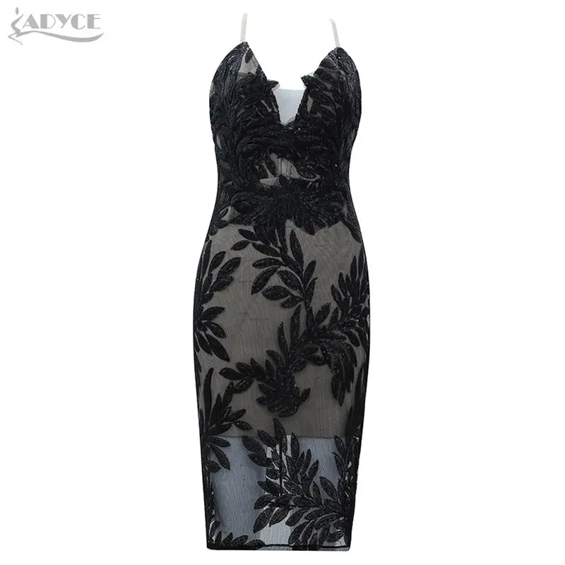 Black Adyce новое летнее кружевное Бандажное платье для женщин Vestidos сексуальное черное хаки v-образный вырез выдалбливают Клубное платье знаменитостей вечерние платья - Цвет: Black