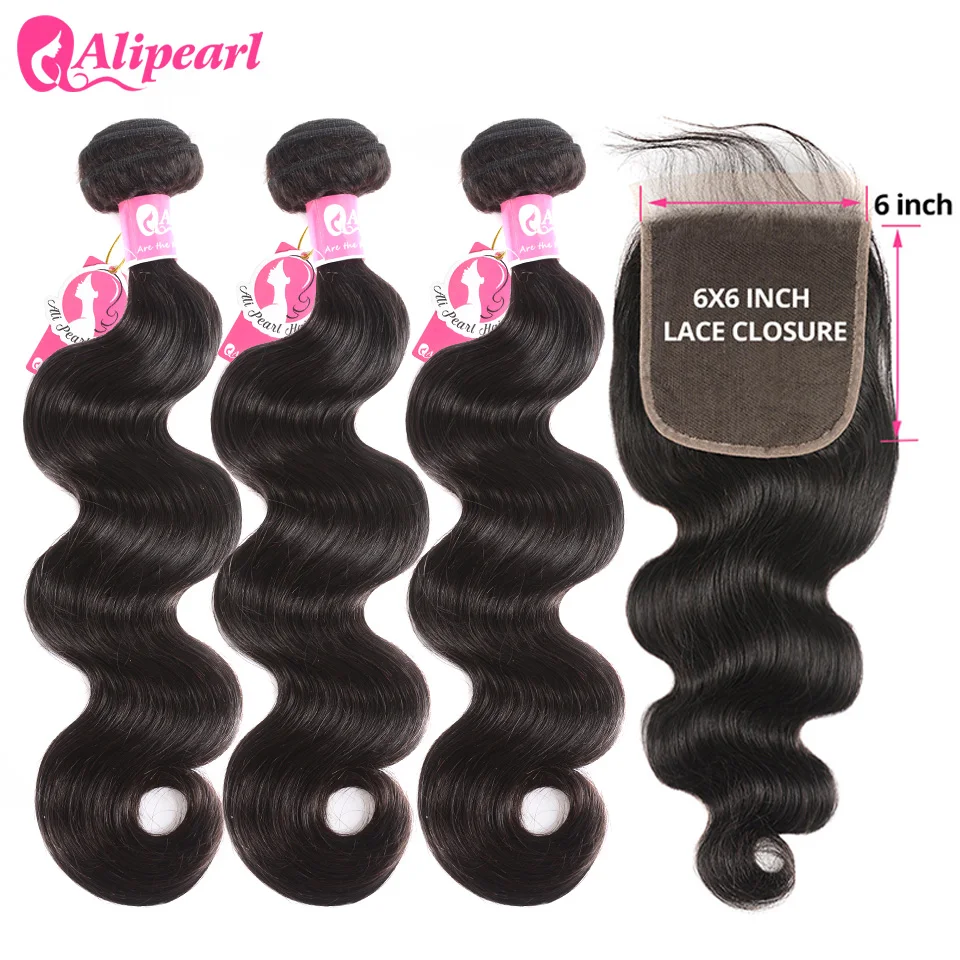 H072c3cac1e51429b8a87fe970b38c1538 Body Wave Human Hair Bundles With Closure 6x6 Free Part Pre Plucked Brazilian Bundles With Closure Remy Hair Extension AliPearl