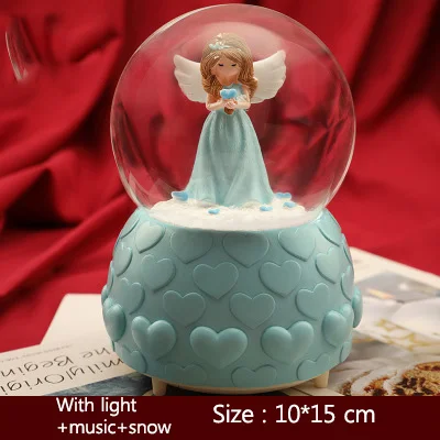with snow Фигурка ангела для украшения дома хрустальный шар любовь сердце Музыкальная Шкатулка Свадебный Декор подарок День рождения Реквизит орнамент - Цвет: with snow