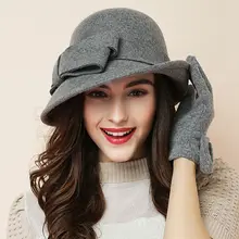 Женский праздничный официальный головной убор, Дамская Зимняя мода, асимметричный бант, шерсть, фетровые шляпы