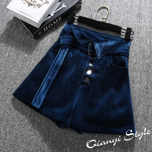 Pleuche Shorts Female Autumn and Winter New Korean Fashion High Waist Thin Women's Shorts Harajuku Street Wear,A332 - Цвет: Синий