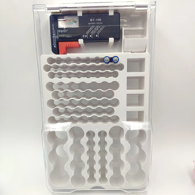 The Battery Organizer Storage Case with Hinged Clear Cover, Includes a  Removable Battery Tester, Holds 93 Batteries Various Sizes (Gray) 