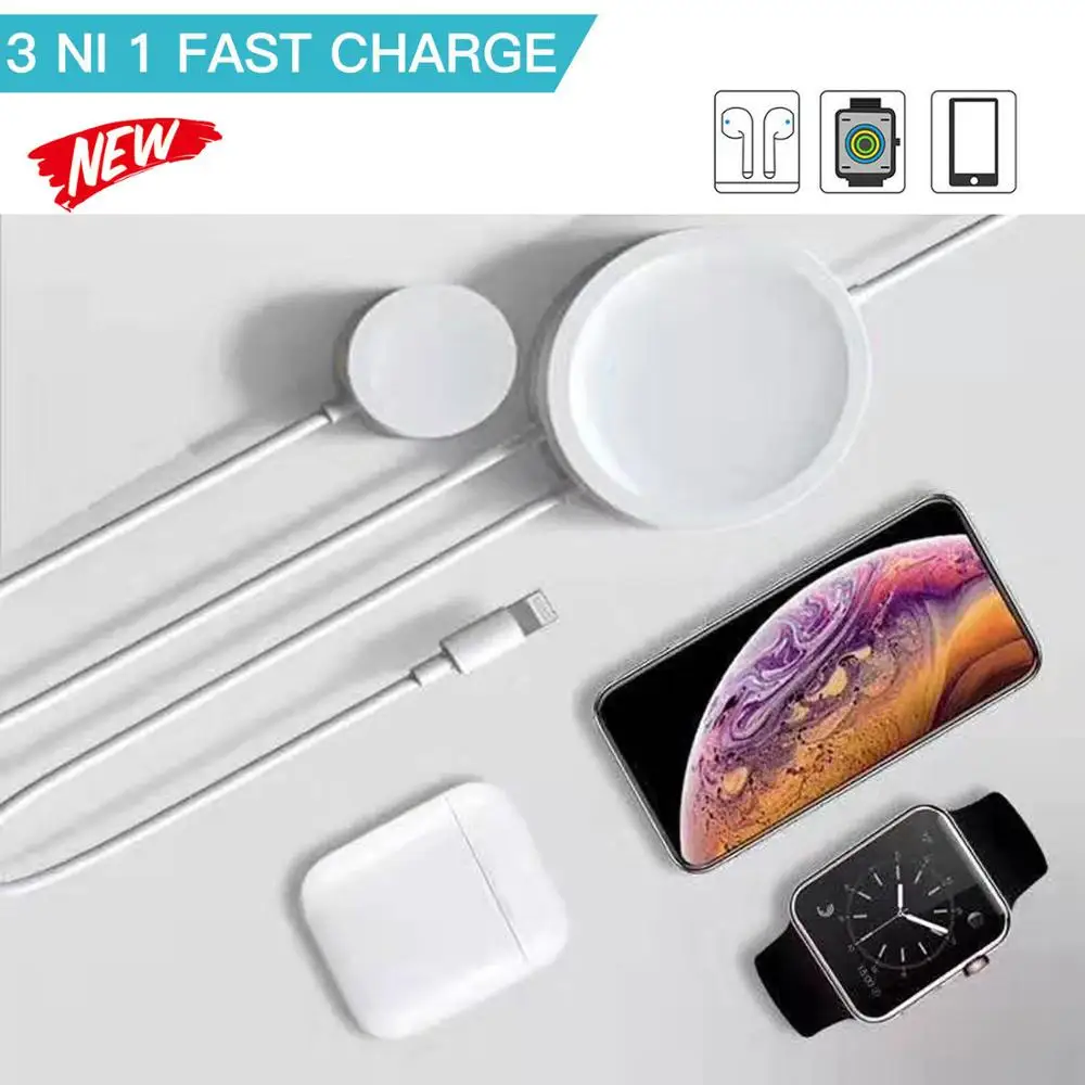 3 в 1 магнитное Беспроводное зарядное устройство для Airpods Apple Watch Series 1 2 3 4 кабель для быстрой зарядки для iPhone 6S 7 8 Plus X XS MAX iPad