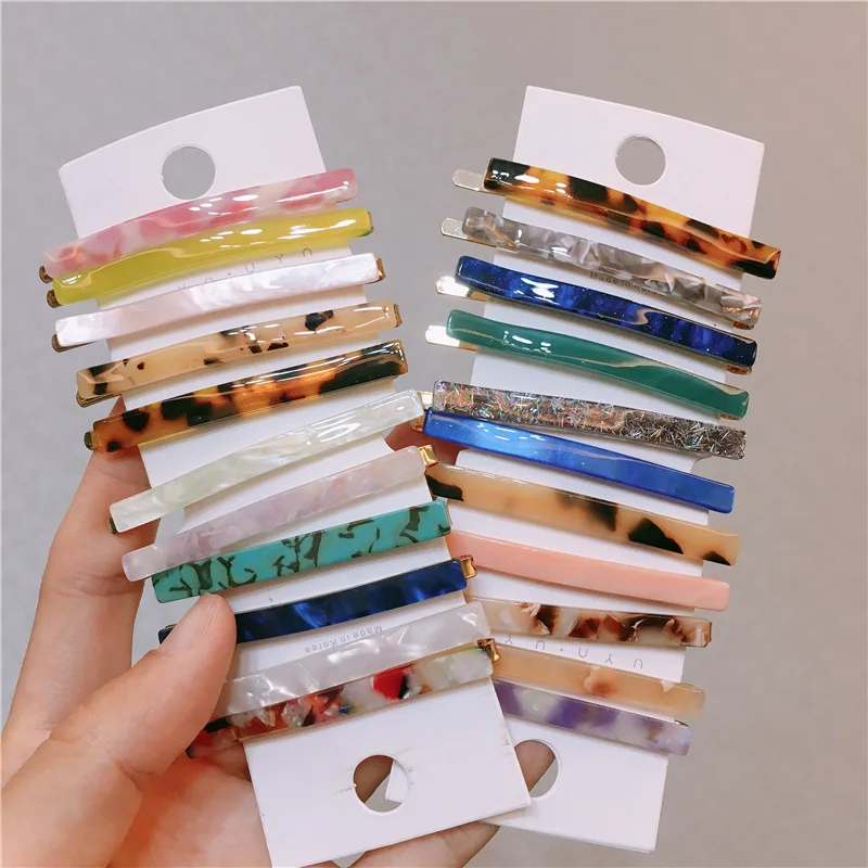 

Narrow Thin Hair Barrette Acetate Leopard Print Long Barrette Marble Textured Geometric Hairpin Simple Acetic Acid Hair Clip