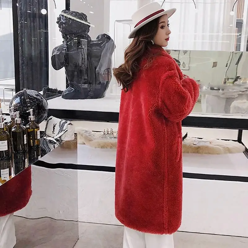 Женское элегантное кашемировое пальто из искусственного меха, Осень-зима, длинное плюшевое пальто большого размера, теплое Женское пальто