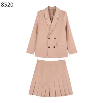 

New Korean Spring Autumn Women 2 Piece Set Office Blazer Tops Skirt Suits Casual Work Mini Skirt Elegant Pink Office Female Suit