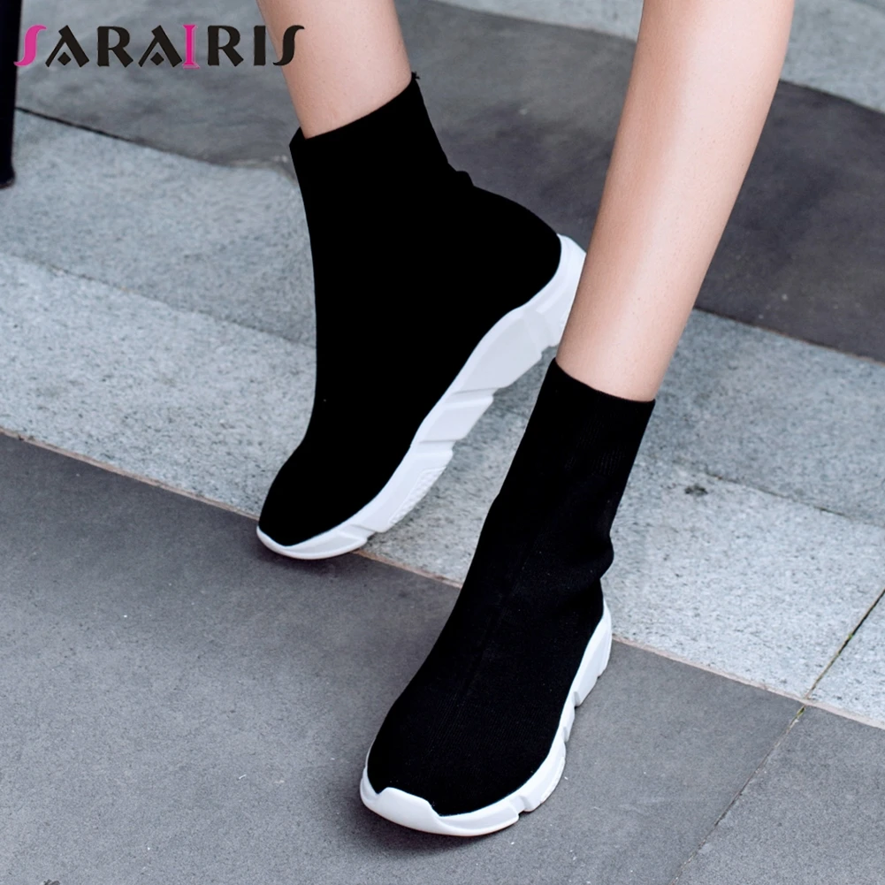

SARAIRIS New Big Size 34-40 Fashion Ankle Stretch Sock Boots Women INS Hot Platform Boots Lady Casual Party Wedges Shoes Woman