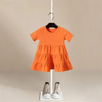 

Summer Dress Cotton Peter Pan Collar Girls Short Sleeve Dress A-Line Grey/Red Children Dress Beautiful Kids Dresses for Girls
