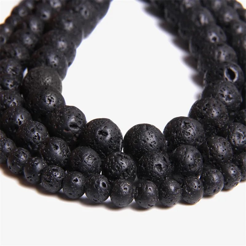 

Fashion 4/6/8/10 Mm Black Volcanic Lava Round Beads DIY Loose Bead for Jewelry Making Bracelet Necklace