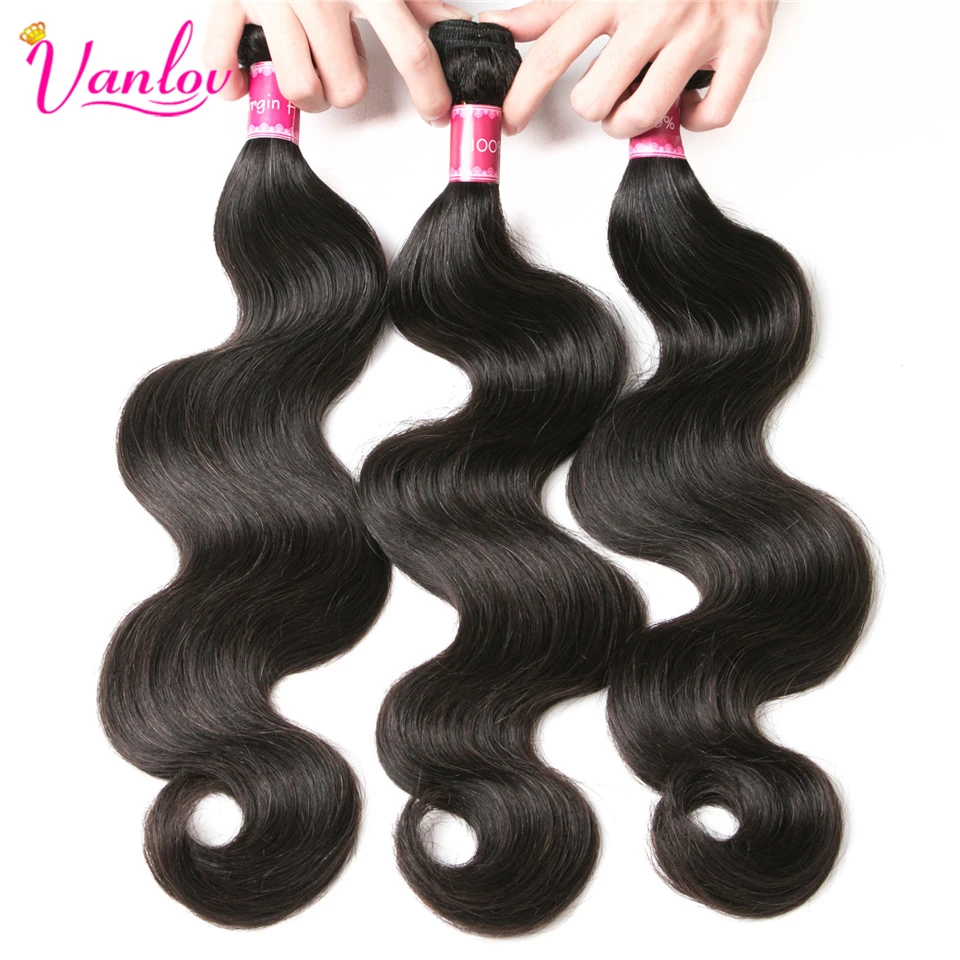 Vanlov Brazilian Hair Weave Body Wave Bundles Natural Black 134pcsLot 100% Human Hair Bundles Remy Hair Extension MiddleRatio (5)