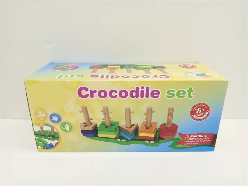 

Crocodile Case Column Geometric Shapes Matching Building Blocks Children Wooden Baby Cognitive Educational Toy 1-2-3 a Year of A
