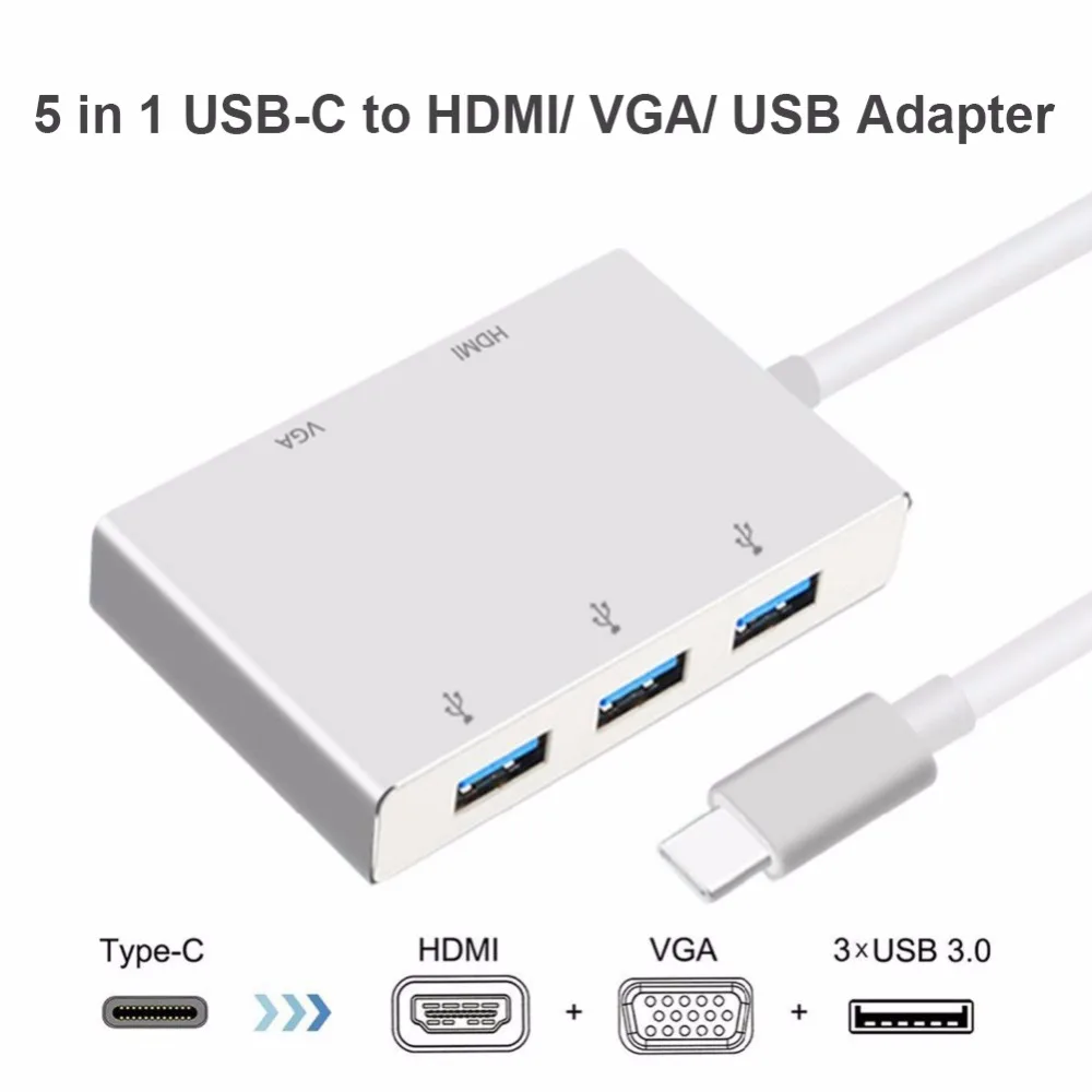 5 в 1 USB C на HDMI 2K 1080P VGA адаптер Thunderbolt 3 порта концентратор совместимый USB 3,0 конвертер для huawei для samsung для Macbook