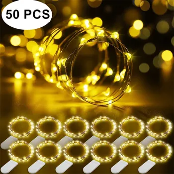 

50PCS Copper Silver String Lights 5M 50 LEDs Waterproof Flexible Warm Fairy Lights for Wedding Bedroom Xmas Festival Decoration